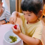 えんどう豆の皮むきといちごジャム作り|大阪・上本町の保育園レオラ